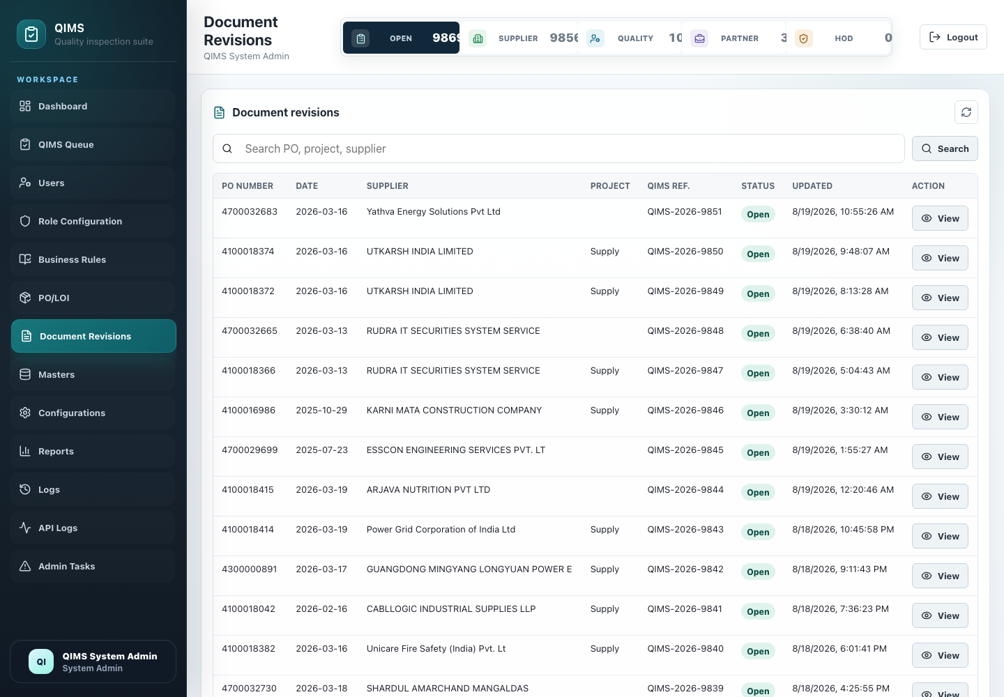 QIMS document revisions workspace