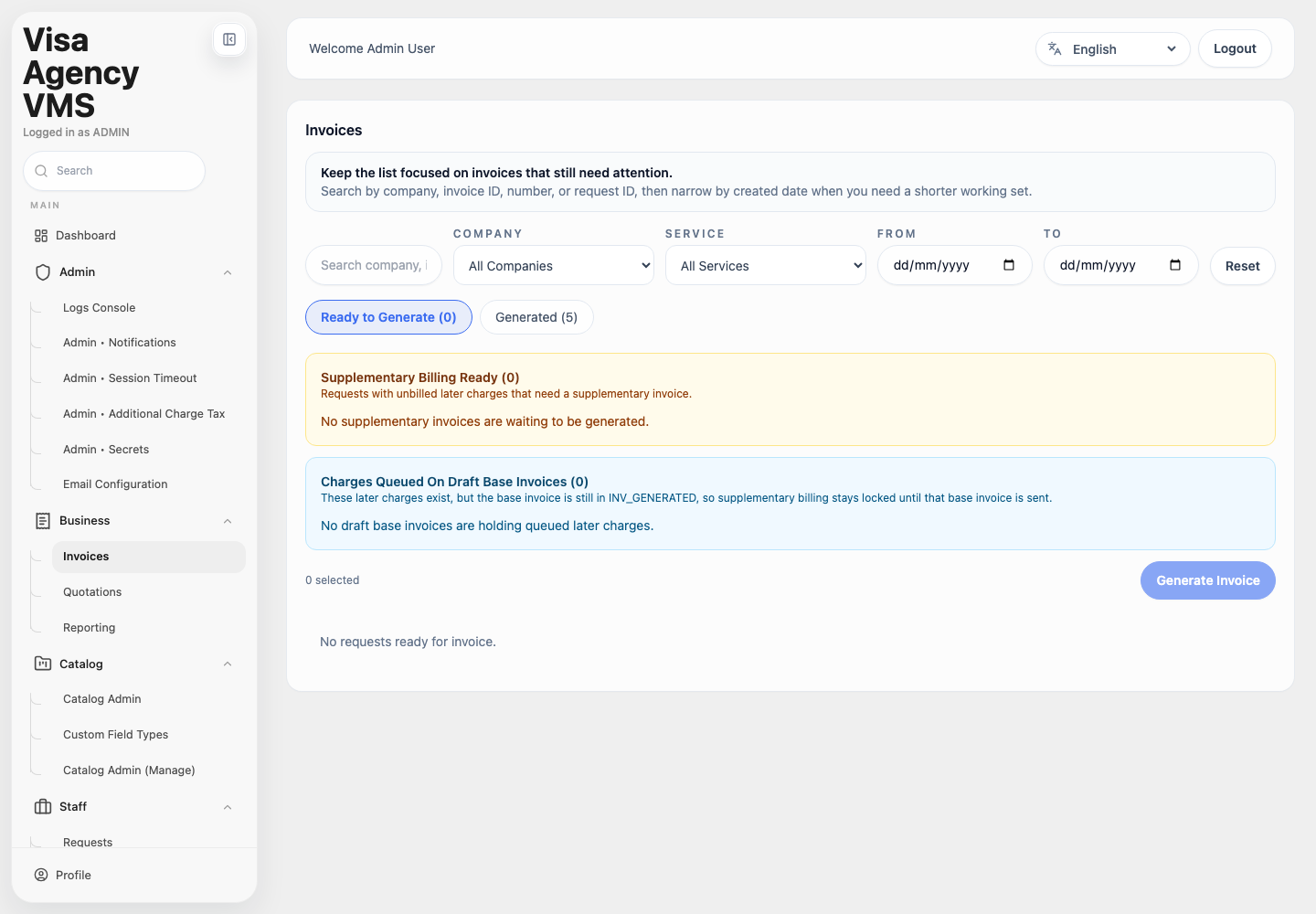 VMS invoices billing lifecycle workspace